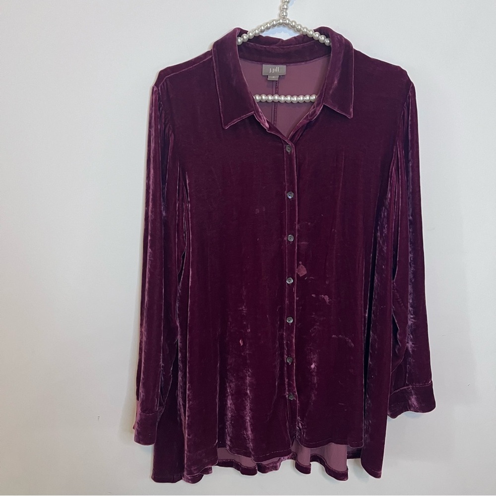 J. Jill Silk Blend Burnout Velvet Chenille Button Down |Medium Petite|